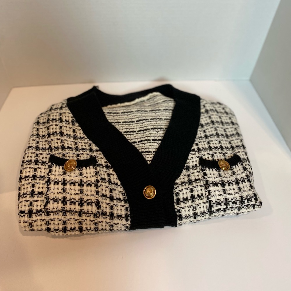 Contrast Trim Tweed Cardigan One Size